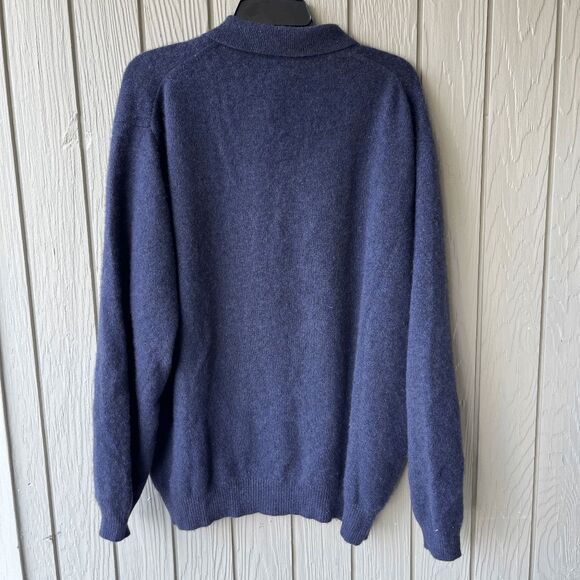 VTG Mens 100% Cashmere Polo Sweater L Hong Kong Blue Soft 2-Ply Knit - Picture 5 of 6